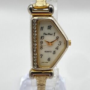 Pierre Nicol Half Moon Womens Watch Gold Tone Crystals MOP New Battery SMALL